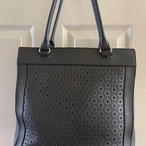 Kate Spade leather gray medium tote laser cut design gold tone hardwares. - Picture 3 of 16